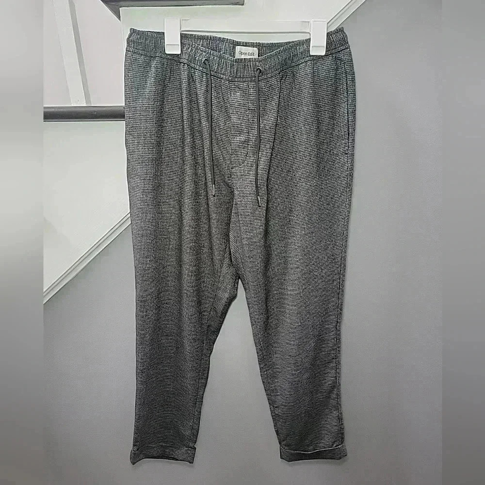 OPEN EDIT Elastic Waist Drawstring Pockets Dressy Pants - L Golf Athletic Preppy